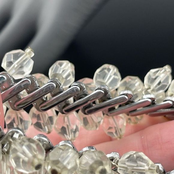 Mid Century Japan Expandable Bracelet Clear Crystal Beaded Cha Cha - Picture 5 of 7